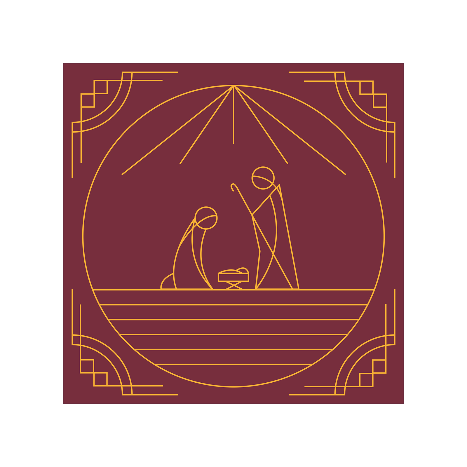 Kerstkaart met goudfolie 'Jozef & Maria' - bordeaux